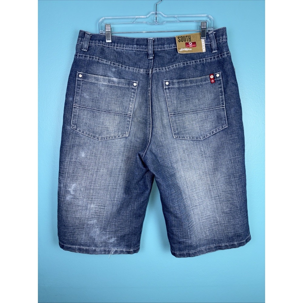 VTG Southpole Blue Denim Shorts Jorts Hip Hop Skater Red Tab Y2K Baggy Size 36